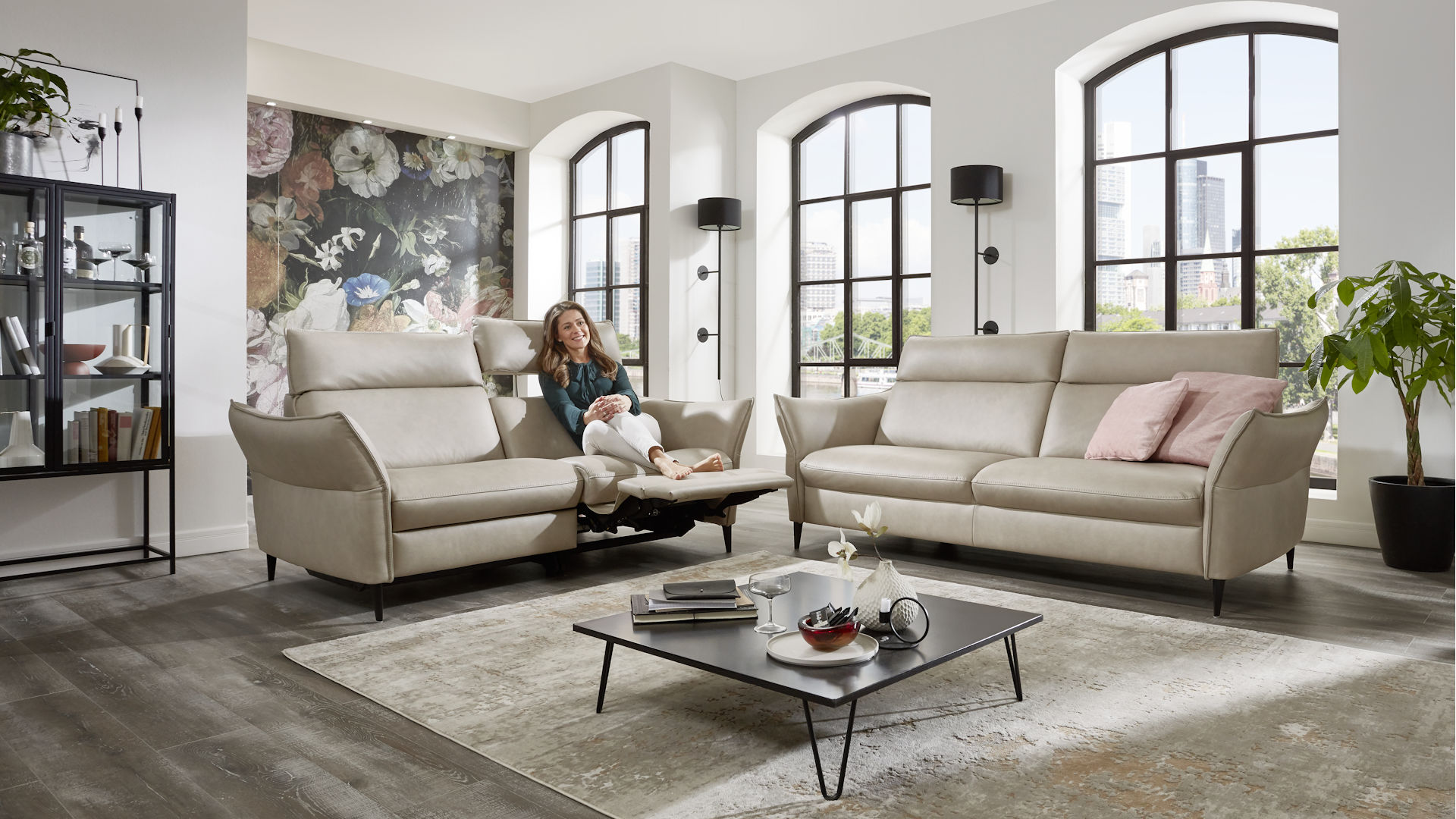 Ledersofa Kombination Z20017 - beige, Relaxfunktion