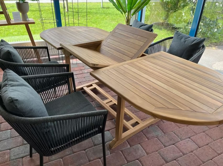 KOMPLETTSET Gartentisch Teak massiv ausziehbar mit